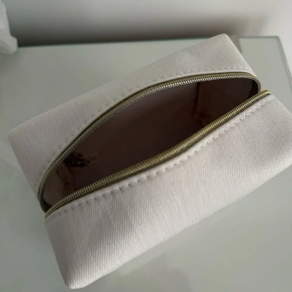Dior Makeup Bag - white with gold embroidered logo